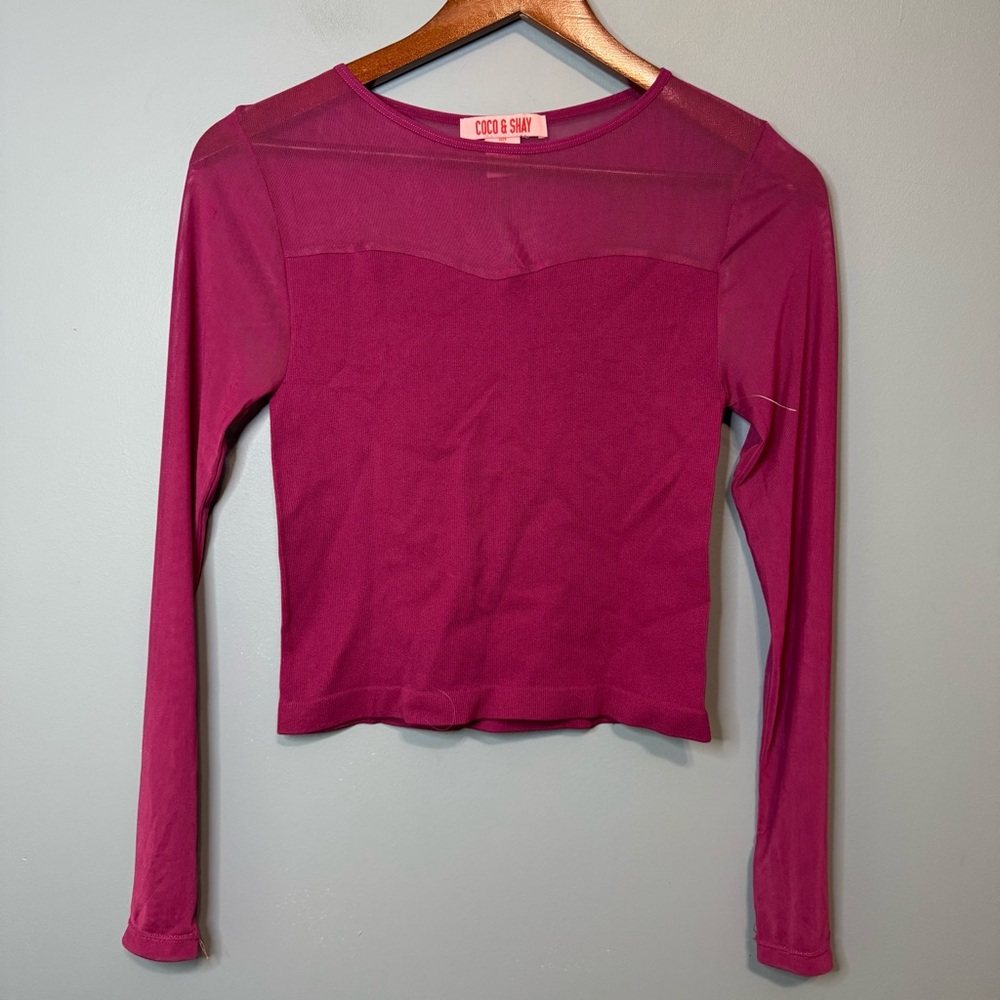 Coco & Shay  Mesh Long Sleeve Top Shirt. Purple. NWOT Size Medium